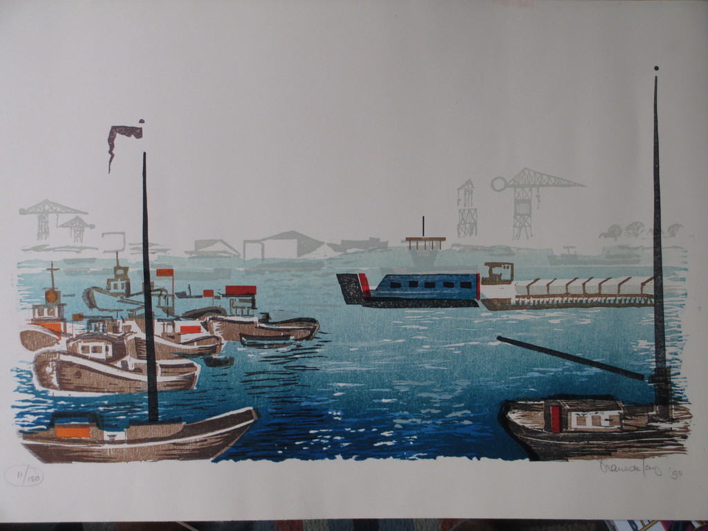 Frans de Jong, Riviervaart, Kleurenhoutsnede verkocht voor € 65!