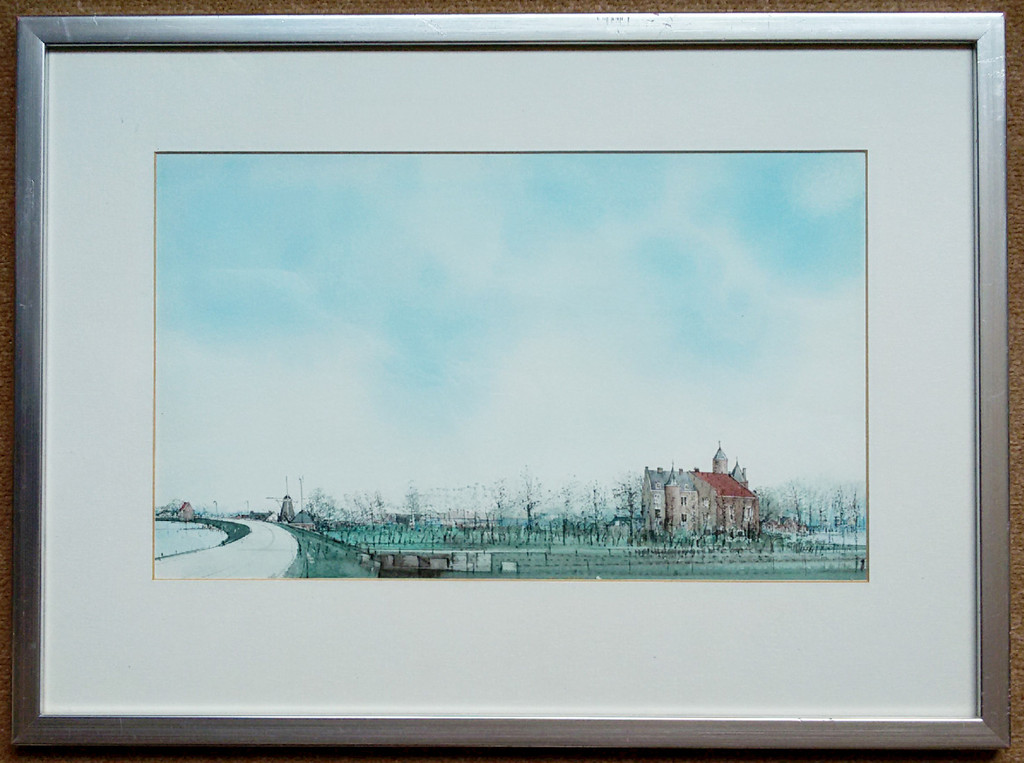 Ciano Siewert - Kasteel Waardenburg, tekening / aquarel (ingelijst) kopen? Bied vanaf 120!