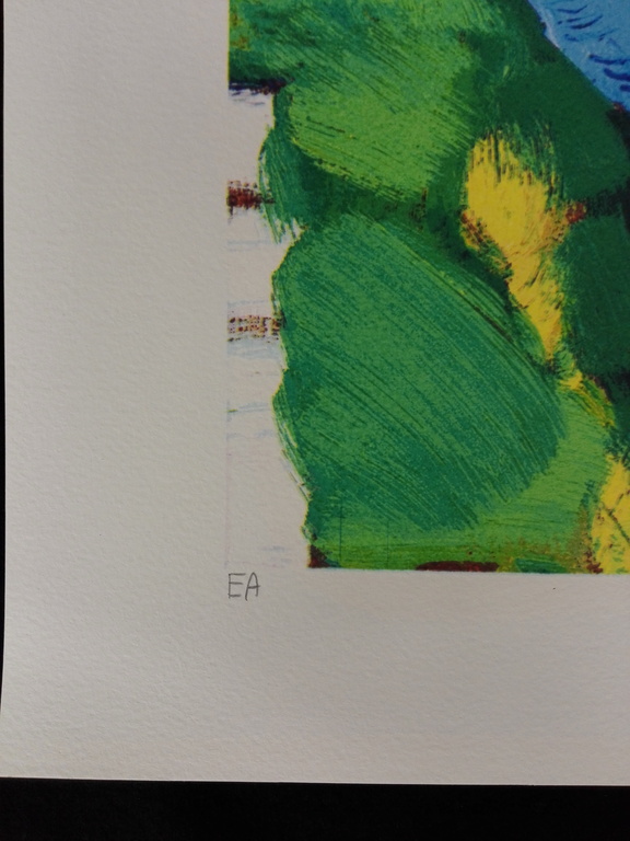 Jentsje Popma, zeefdruk op papier, Titel: Bollenveld kopen? Bied vanaf 40!