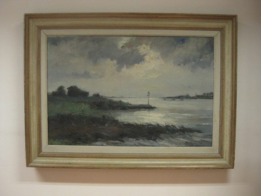 Steef Wijnhoven 1898-1969 Dordrecht olieverf IJssel landschap met boten ca. 1930 kopen? Bied vanaf 1!