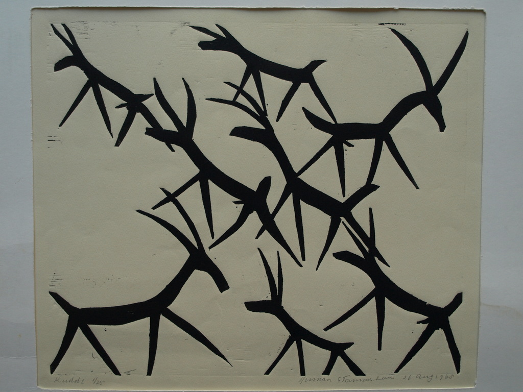 Herman Stammeshaus (1918-1991) :  Houtsnede – Kudde – gesigneerd - 1968 verkocht voor € 50!