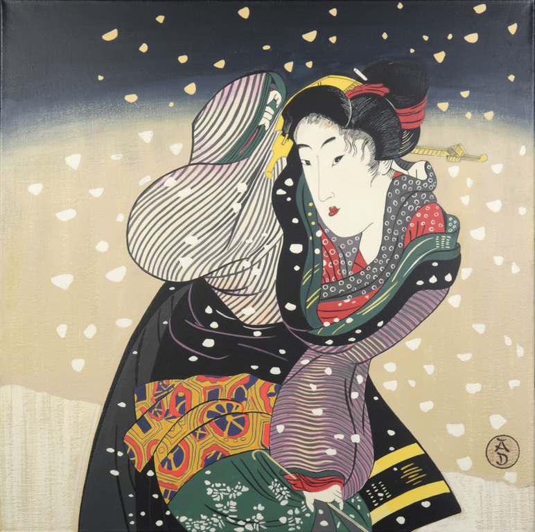 Onbekende kunstenaar: Adriaan Derksen, acryl op doek, Winter I verkocht voor € 265!