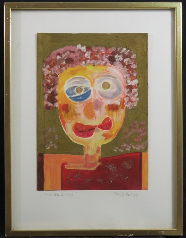 Meertje Kaal: Gemengde techniek op karton, Het uitdagende meisje - Ingelijst verkocht voor € 35!