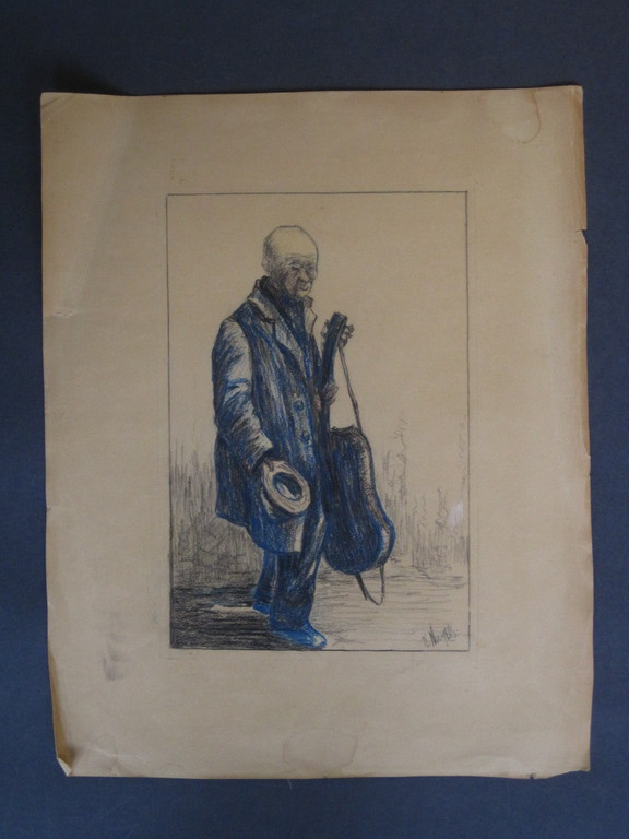 Interessante ca. 1920 aquarel/pastel  "Straatmuzikant met gitaar" gesigneerd kopen? Bied vanaf 1!