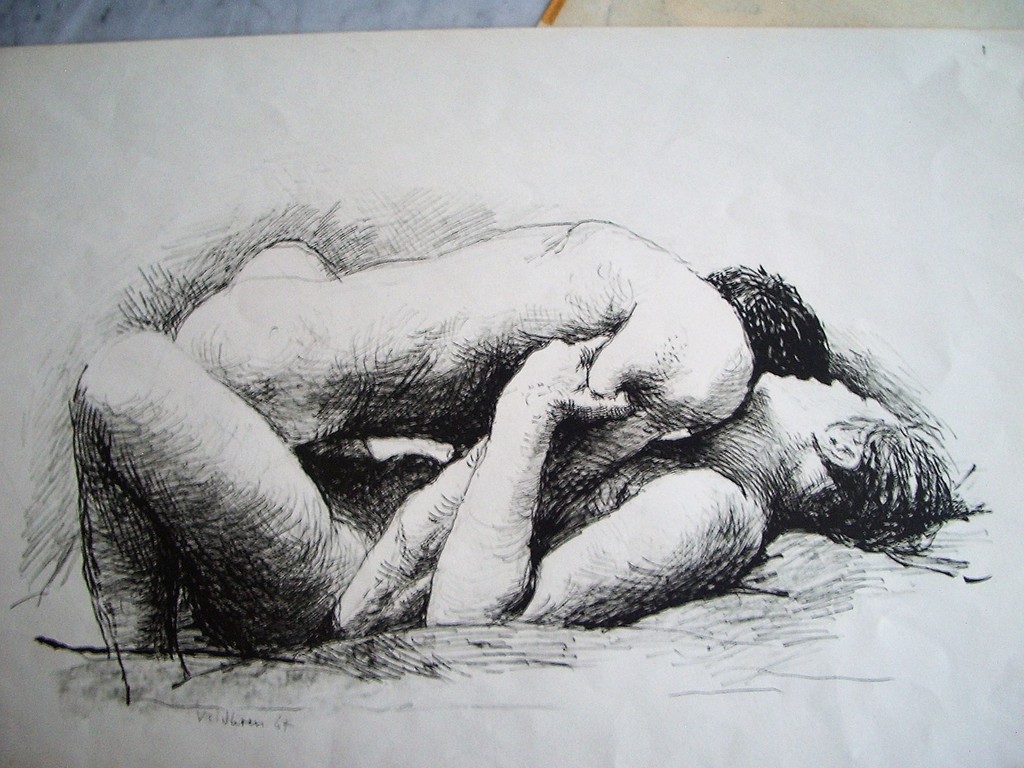 Aat Veldhoen - Rotaprint - vrijend paar verkocht voor € 145!