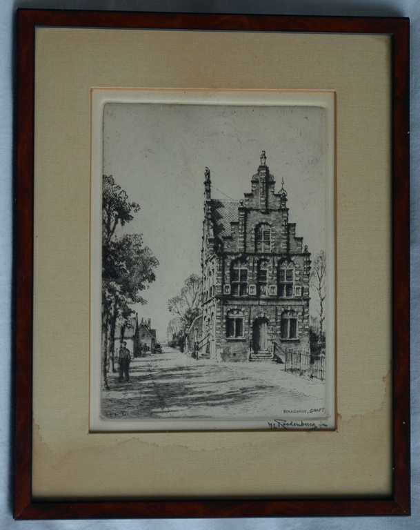 Hendrikus Elias Roodenburg : Ets , Raadhuis Graft – ingelijst & gesigneerd -1961 kopen? Bied vanaf 20!