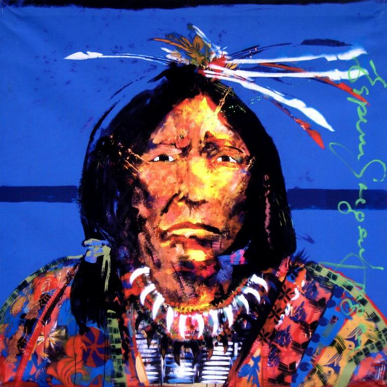 ESPEN GREGER HAGEN, 'Mohawk Indian' op linnen, 90 x 90 cm kopen? Bied vanaf 1!