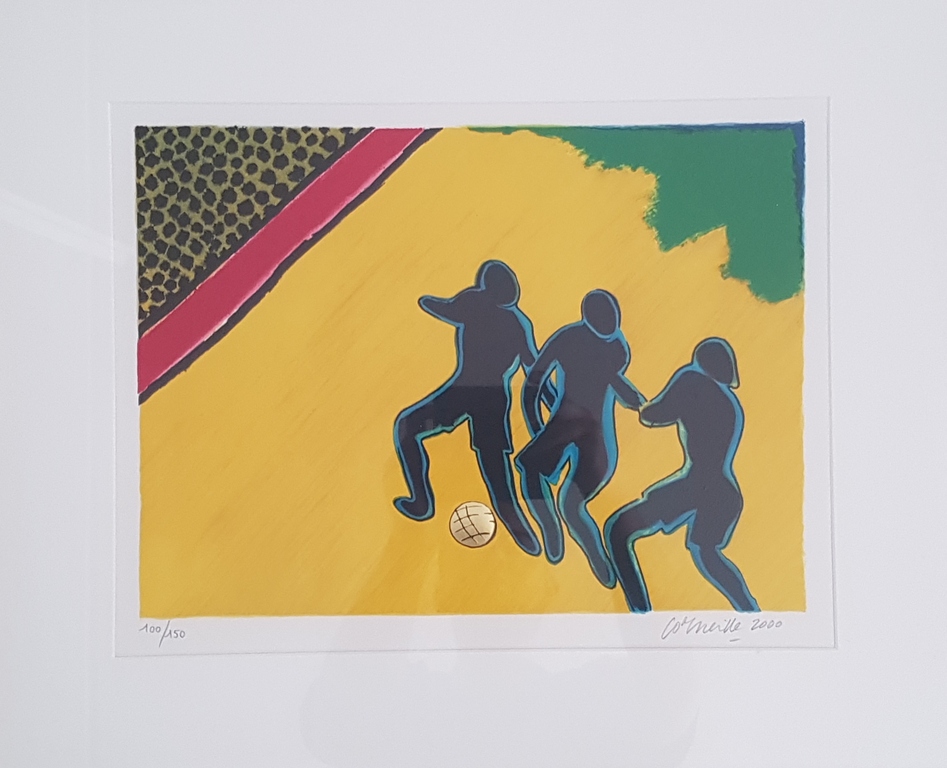 Corneille - Voetballers - ingelijste zeefdruk met bladgoud - 150 ex. verkocht voor € 76!