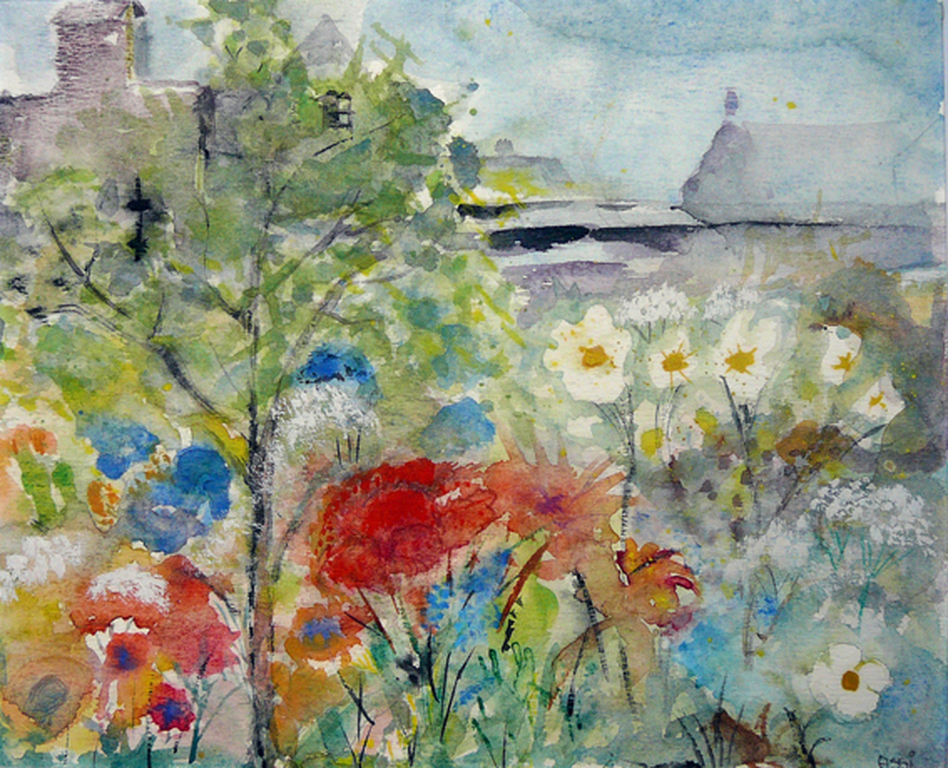 'Tuin in de Jordaan' -aquarel, gelijst- kopen? Bied vanaf 35!