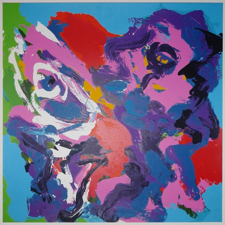 Karel Appel, Kleurenzeefdruk, Titel: Hoofden als bloemen kopen? Bied vanaf 200!