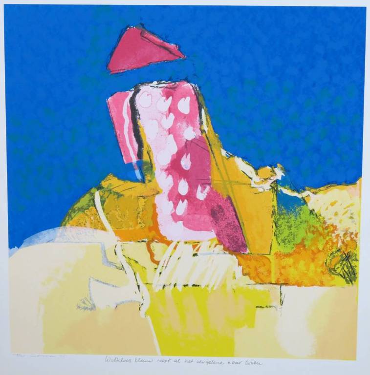 Henk van Vessem: Zeefdruk, Wolkloos blauw.. verkocht voor € 45!