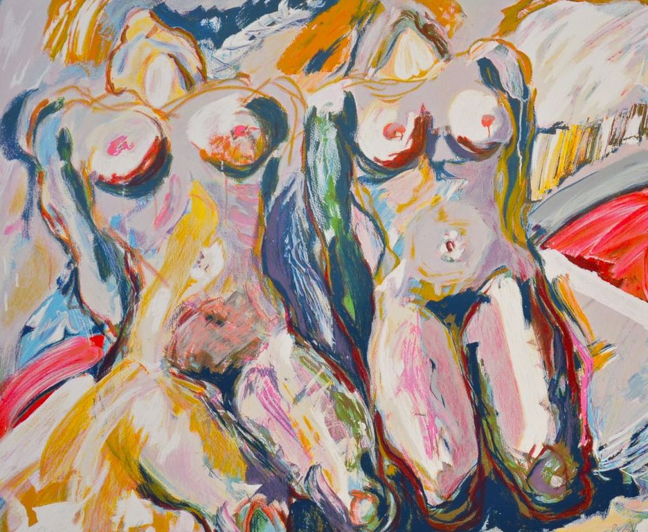 Annemarie de Groot: Litho. Twee naakte vrouwen verkocht voor € 35!