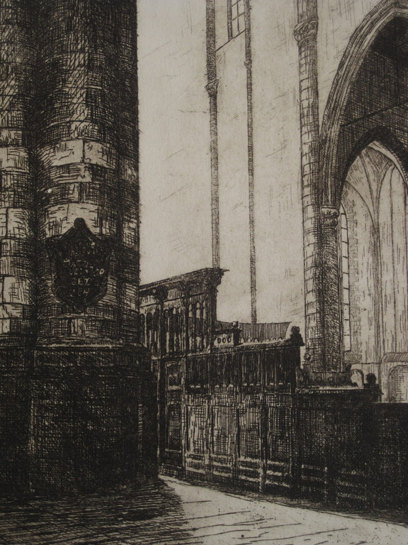 Grote ets "interieur st. Laurenskerk Nijmegen" gesigneerd C vd Woerd 1901-1994 kopen? Bied vanaf 1!
