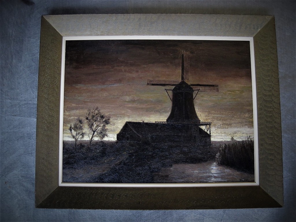 Prachtig olieverf "molen de Schoolmeester Westzaan bij avond" gesignd Dirk Nap  kopen? Bied vanaf 1!