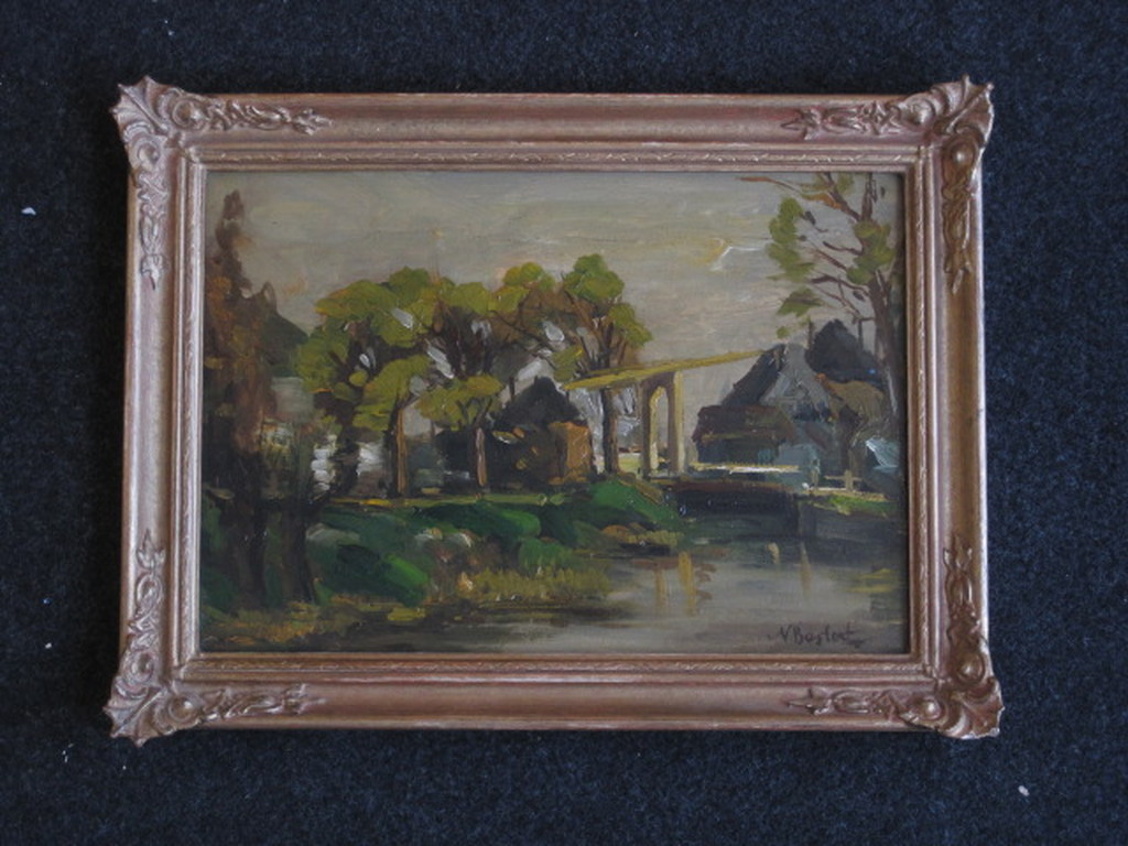 Sfeervol oud olieverf "Loosdrechtse Plassen" onduidelijk gesigneerd ca. 1900 verkocht voor € 55!