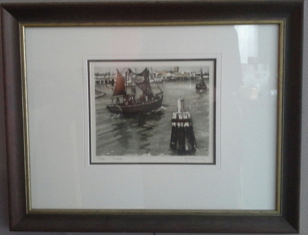 Fraaie ingelijste kleurenets van Hebbelinck, trawler. kopen? Bied vanaf 1!