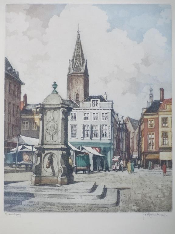 Hendrik Roodenburg, Groote Markt Den Haag, Ets 1948 verkocht voor € 80!