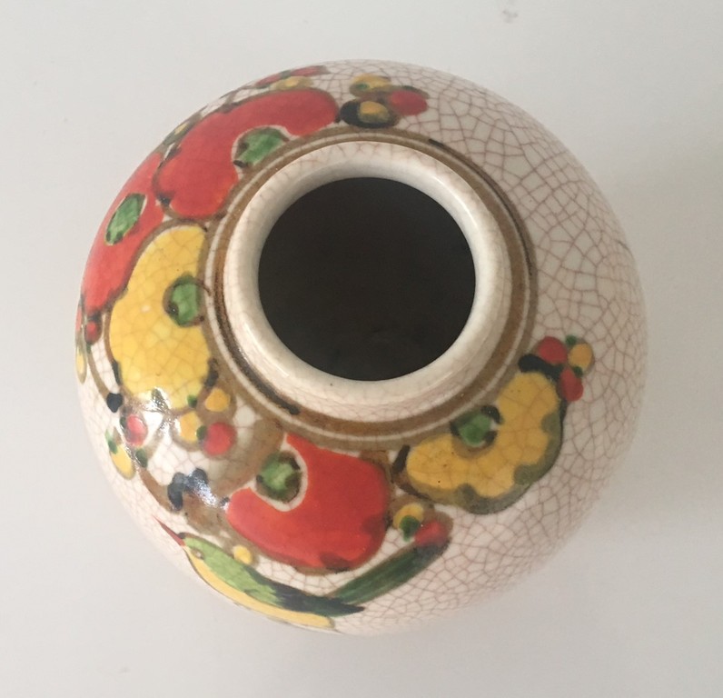 Art Nouveau hand beschilderd aardewerken craquele vaasje kopen? Bied vanaf 32!