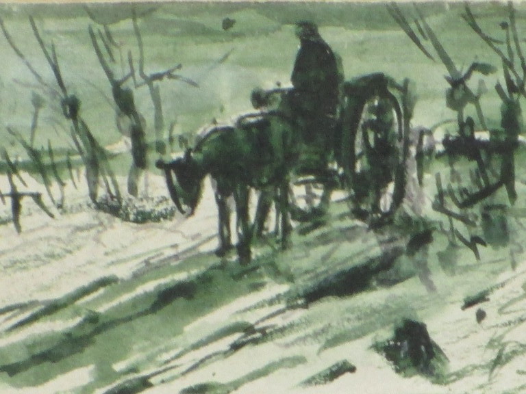 Jan van Essen, Boerenkar in de sneeuw, Inkttekening kopen? Bied vanaf 1!