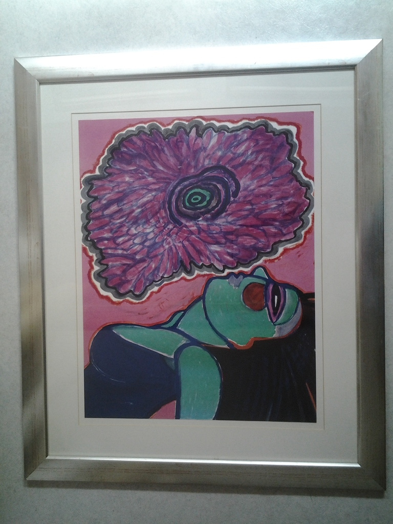 Corneille, Groot ingelijst litho, Vrouw met bloem. verkocht voor € 250!