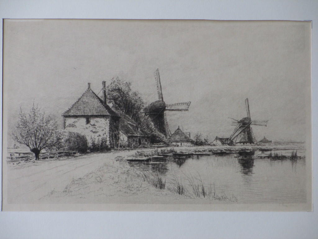Elias Stark, Molens in Hollands landschap, Litho kopen? Bied vanaf 30!