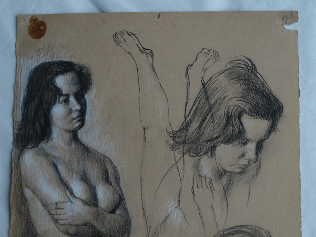 Onduidelijke signatuur : Tekeningen , Naakte vrouw – gesigneerd – ca 1950 kopen? Bied vanaf 1!