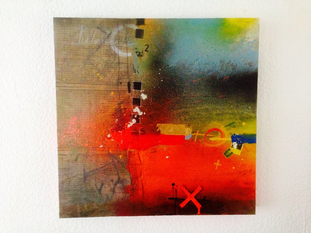 Theo koster, schilderij gemengde techniek . Titel travelling 1 verkocht voor € 222!