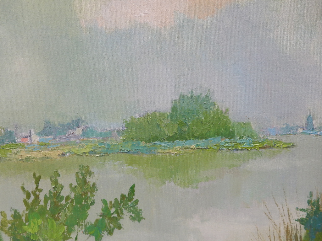 Hollands landschap / Plassengezicht - Olieverf op doek - Monogram kopen? Bied vanaf 1!