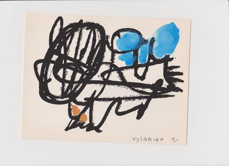 Ernst Vijlbrief (1934-2010) penseeltekening in Cobra stijl verkocht voor € 55!
