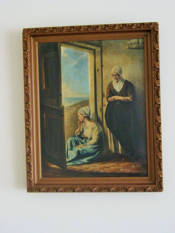 Olieverf op Linnen  Moeder en dochter starend naar Zee  Gesigneerd kopen? Bied vanaf 95!