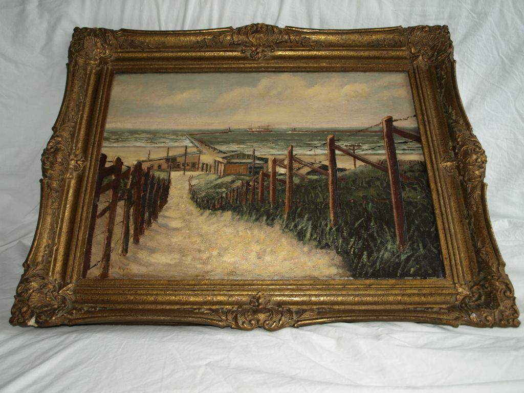 Onduidelijke signatuur : Olieverf op canvas – IJmuiden met pier– Ingelijst–1936  kopen? Bied vanaf 1!