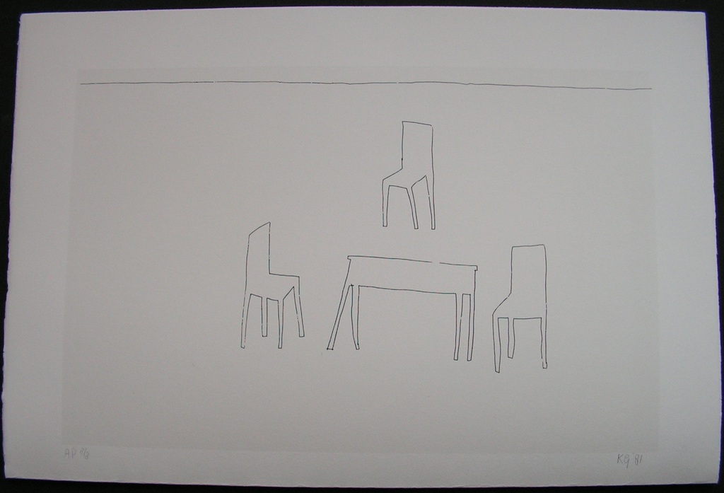 Klaas Gubbels  -  zeefdruk, gesigneerd  -  tafel met 3 stoelen kopen? Bied vanaf 100!