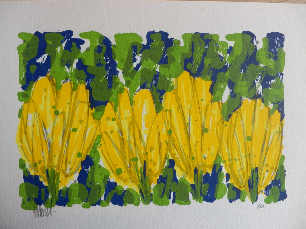 AD van HASSEL  Zeefdruk  GELE TULPEN   LEUK KADO  Handgesigneerd kopen? Bied vanaf 1!