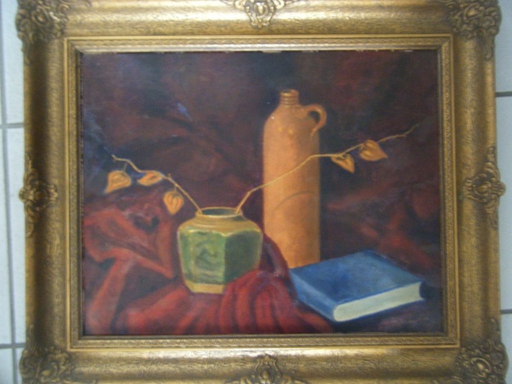 Onbekende kunstenaar datum 11-1848   stilleven ,kruik met lampionnetjes in gembe kopen? Bied vanaf 1!