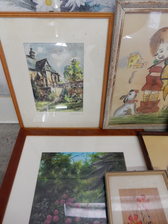 Aquarel oud kerkje + 11 andere werken op papier kopen? Bied vanaf 1!