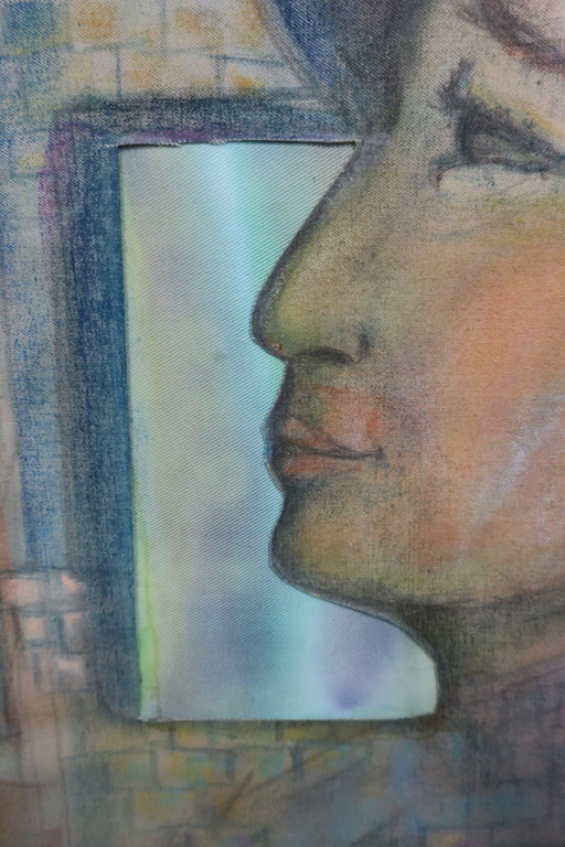 Franca Muller Jabusch: Krijttekening op stof, Z.T. Man met hoed - Ingelijst kopen? Bied vanaf 1!