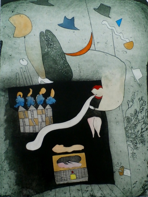 Michel van Overbeeke - ets: Different Houses 4 - 1996 verkocht voor € 100!