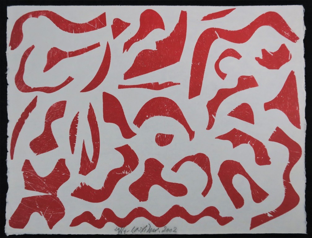 Carel Visser: Houtsnede op Japans papier, Z.T. (rood) kopen? Bied vanaf 80!