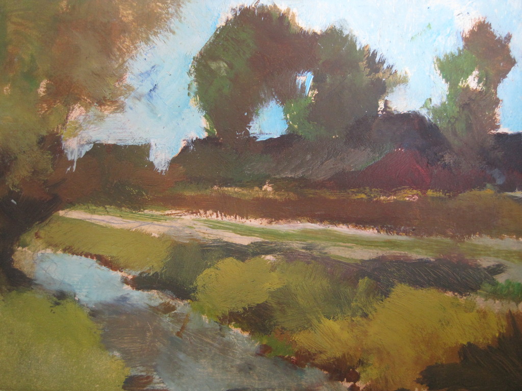 impressionistisch Hollands landschap - olieverf op papier - omstreeks 1900 kopen? Bied vanaf 1!