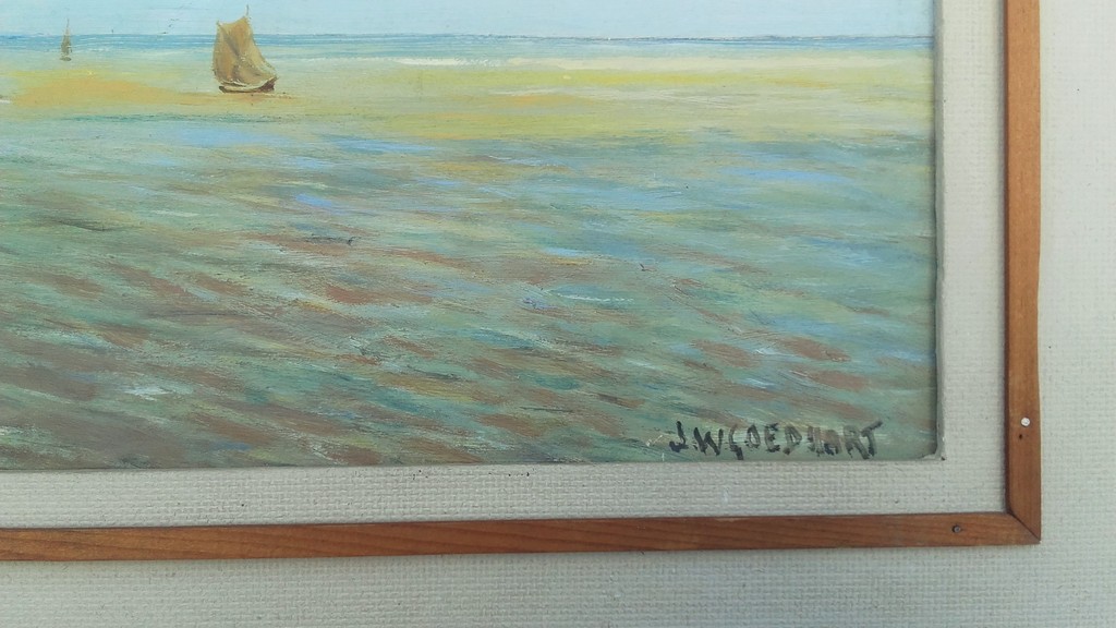 J.W. Goedhart - Veerse Gat 1956 - Olieverf op Board kopen? Bied vanaf 1!