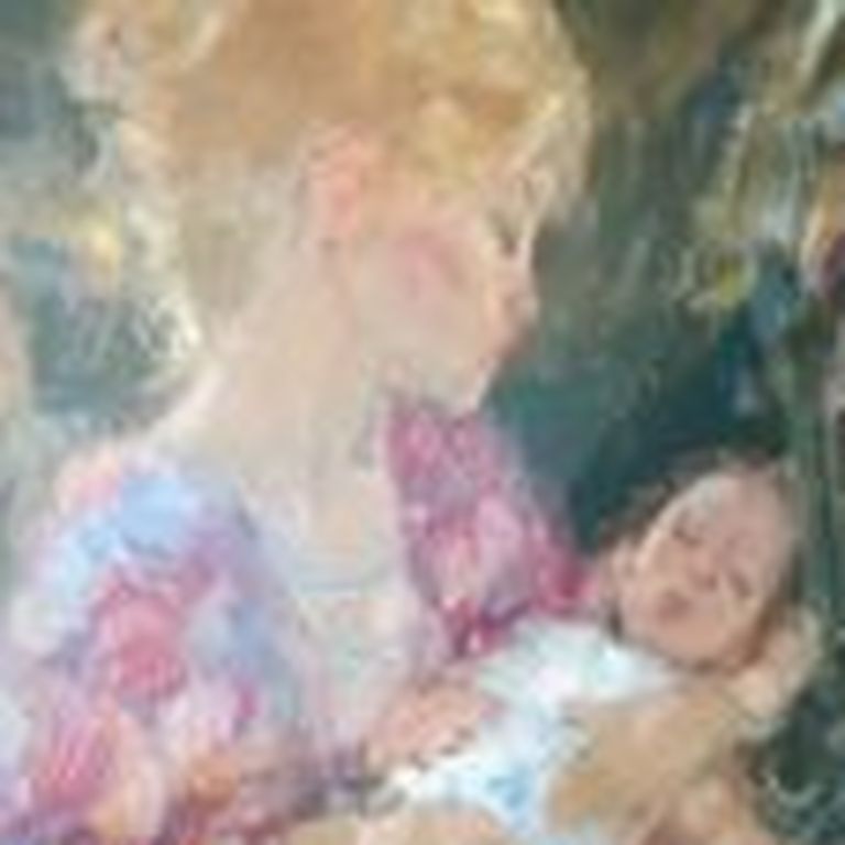 prachtig schilderij - olieverf op papier - onbekend kunstenaar - "kindergeluk" kopen? Bied vanaf 20!