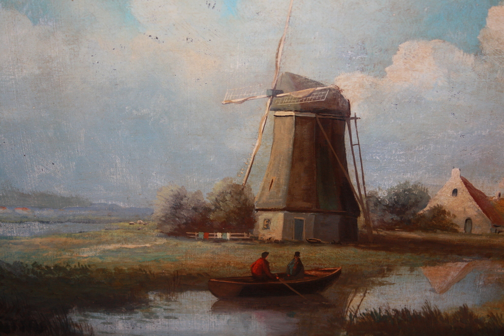 VISSER IN DE POLDER BIJ molen  - TOP ANTIEK LIJST kopen? Bied vanaf 1!