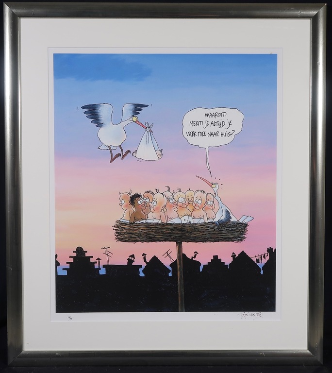 Toon van Driel: Giclee, Ooievaar - Ingelijst kopen? Bied vanaf 60!