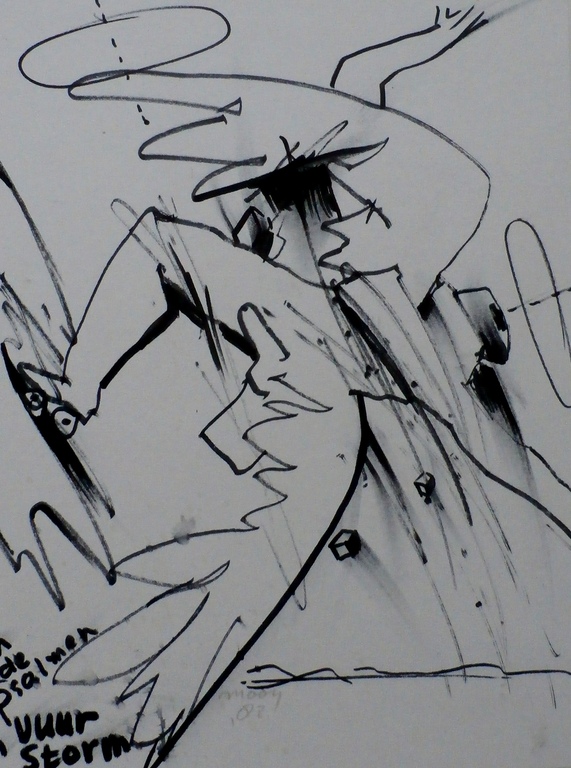 Jaap Mooy - tekening: Figuur met tekst - 1982 verkocht voor € 180!