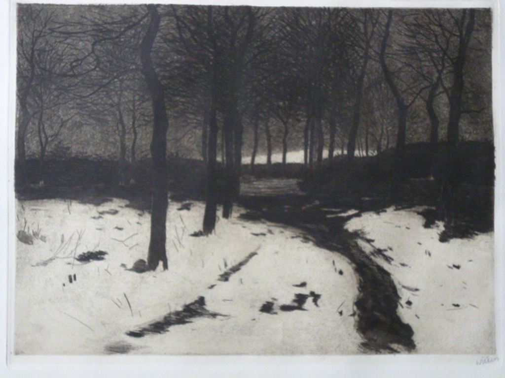 Willem Witsen - ets - Besneeuwd bospad verkocht voor € 395!