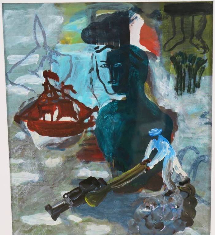 Gerard Klomberg: Acryl op papier. Zonder Titel. (Ingelijst) verkocht voor € 40!