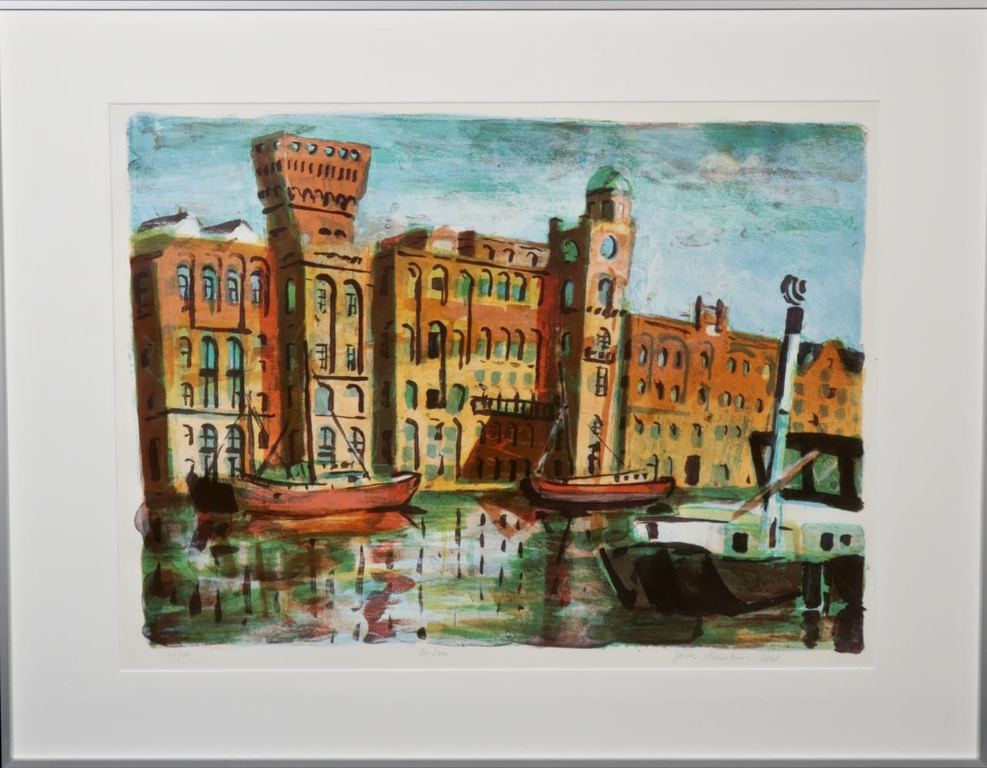 Jeroen Hermkens: Litho, Rijstpellerij Hollandia, Wormer - Ingelijst verkocht voor € 50!