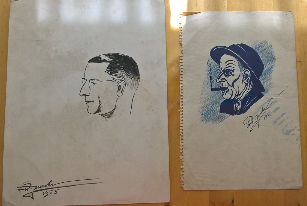 W Jurcka, twee tekeningen, twee portretten  verkocht voor € 40!