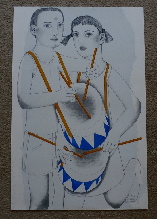 Janpeter Muilwijk, zeefdruk: Studie voor musicerende engel, handges. kopen? Bied vanaf 95!