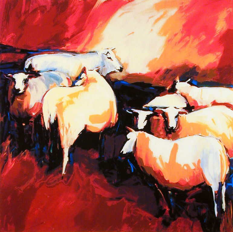 GERDA ELFRING Grote Zeefdruk SCHAPEN Handgesigneerd verkocht voor € 85!